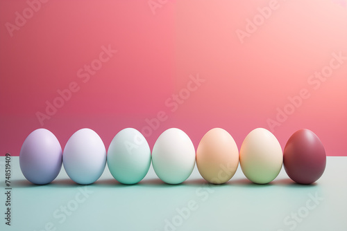 ligne d'œufs colorés à l'encre pour préparer les œufs décorés de Pâques. vieille tradition de la fin du carême chrétien. Fond rose saumon et vert avec espace négatif pour texte copyspace photo