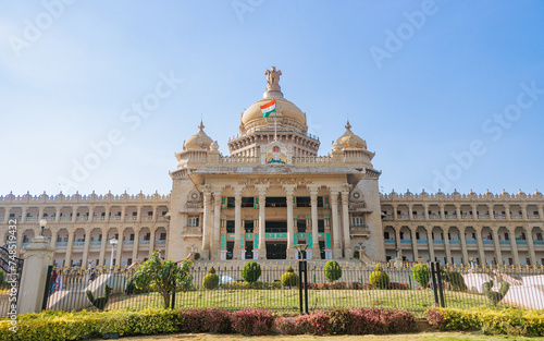 Vidhana Soudha is a building in Bangalore, India which serves as the seat of the state legislature of Karnataka.  photo