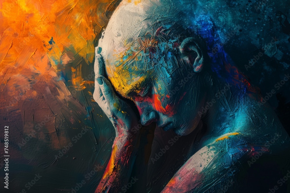 abstract wallpaper version of depression and anxiety in vibrant colors - obrazy, fototapety, plakaty 