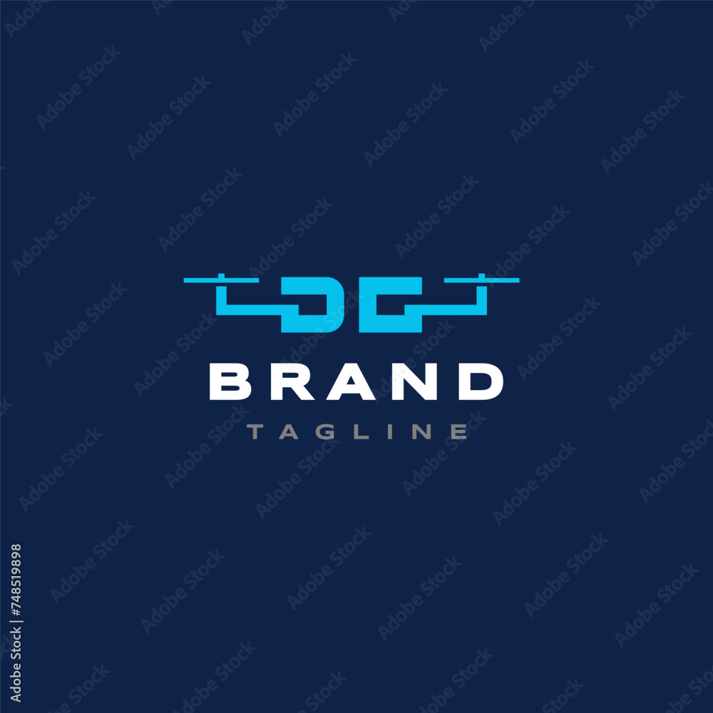 Obraz premium Iconic Initial Letter DC Drone Logo Design. Simple Drone Initials Letters D and C Logo Design.