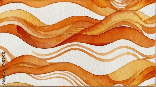 Orange water waves hand painted watercolor design background pattern from Generative AI