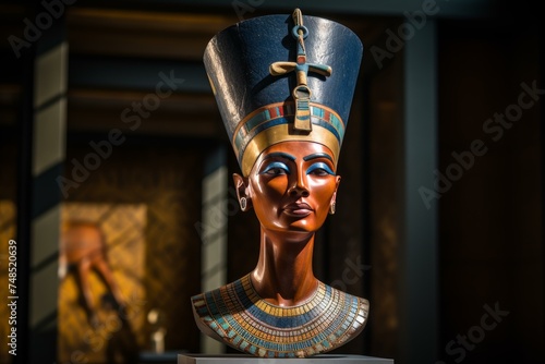 Ancient Queen nefertiti statue. Face worship. Generate Ai