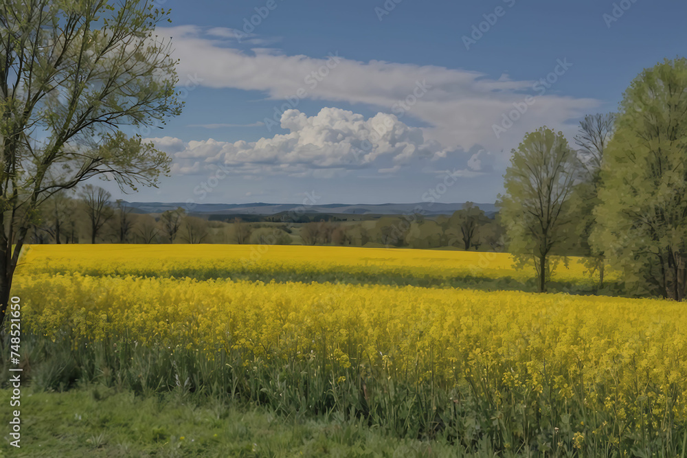 rapeseed field in spring generative ai
