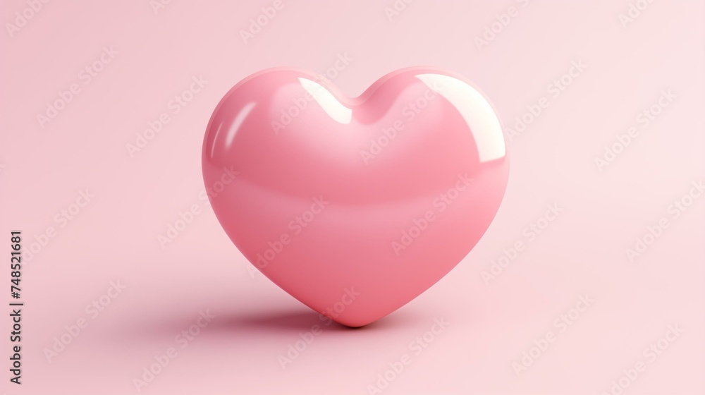 Glossy Pink Heart on Soft Pastel Background for Romantic Concepts