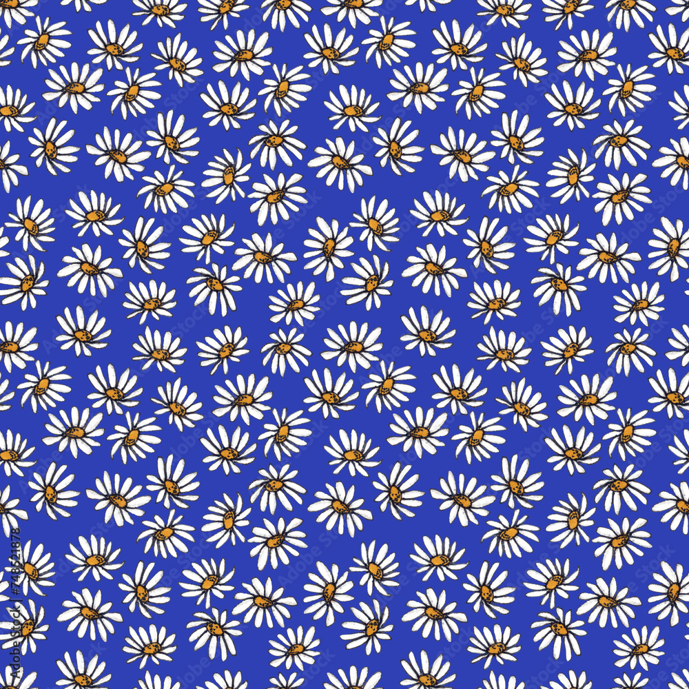 Small daisy seamless pattern. Illustration for fabric und textile design, wallpaper, fashion design.