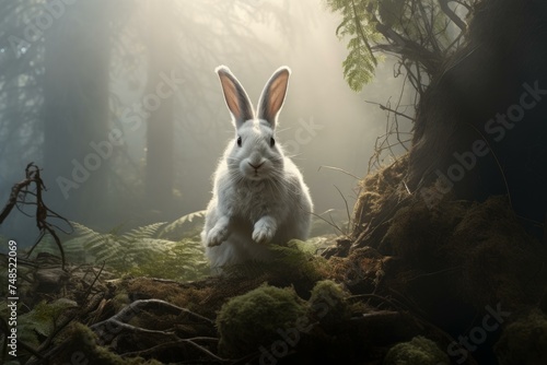 Vulnerable Rabbit appearing lost in nature. Colorful nature fauna easter bunny. Generate Ai
