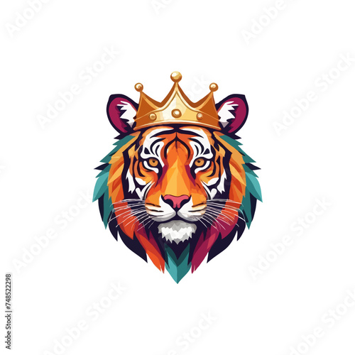 Creative colorful geometric Tiger with crown illustration vector artwork for t shirt or digital logo. editable vector colorful Tiger artwork