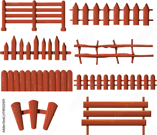 Cartoon wooden fence vector set