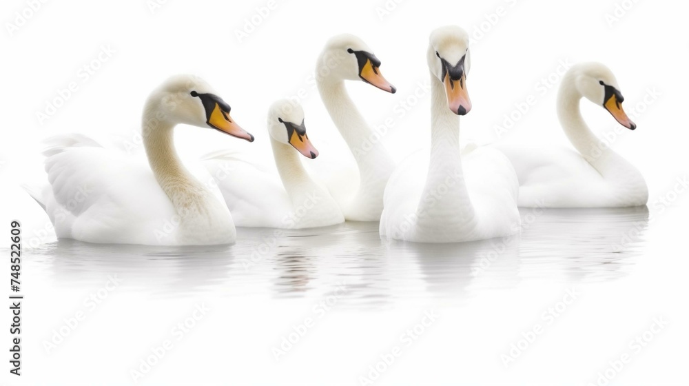 Elegant White Swans Swimming Serenely on a Tranquil Water Surface Elegant White Swans Swimming Serenely on a Tranquil Water Surface