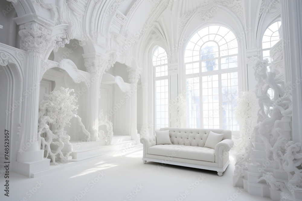 White room with white furniture and white walls.