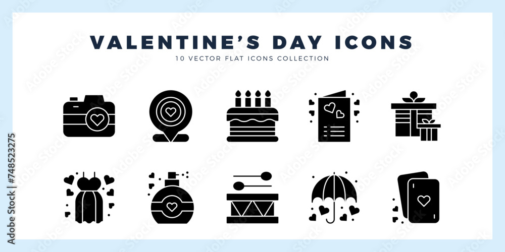 10 Valentine's Day Glyph icon pack. vector illustration.