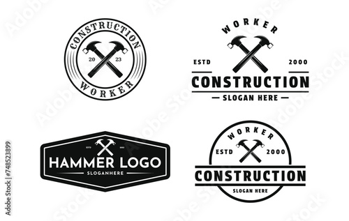 set of construction worker tool logo design vintage retro label and badge