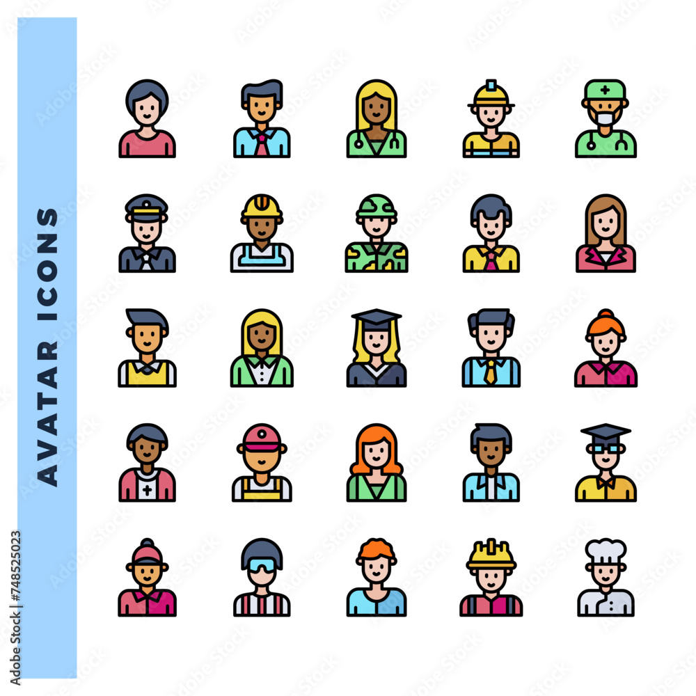 25 Avatar Lineal Color icons pack. vector illustration.