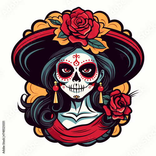 Catrina Mexico Mascot Logo: Flat Color and Kid-Friendly Vector Art