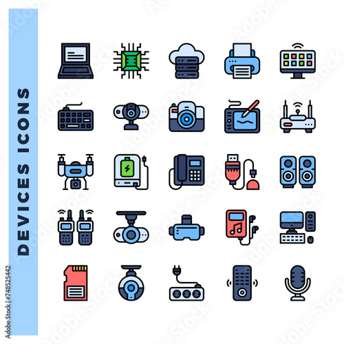 25 Devices Lineal Color icons pack. vector illustration.