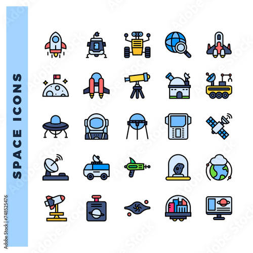 25 Space Lineal Color icons pack. vector illustration.
