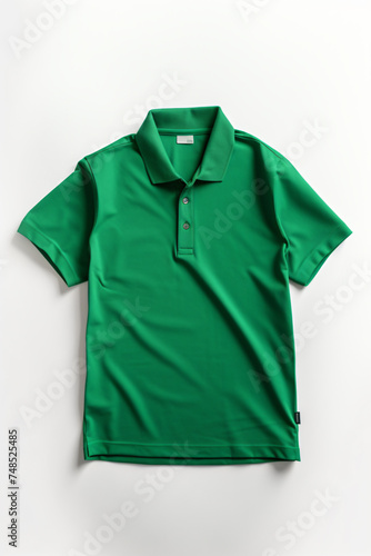 Green polo shirt white background top view generated AI © Rochilah