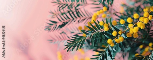 mimosa sprigs flowers background.