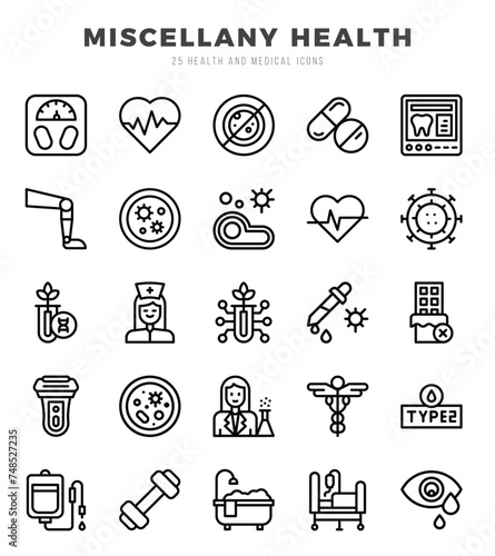 MISCELLANY HEALTH icons Pack. Lineal icons set. MISCELLANY HEALTH collection set. Simple vector icons.