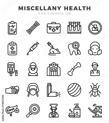 Simple Set of MISCELLANY HEALTH Related Vector Lineal Icons.