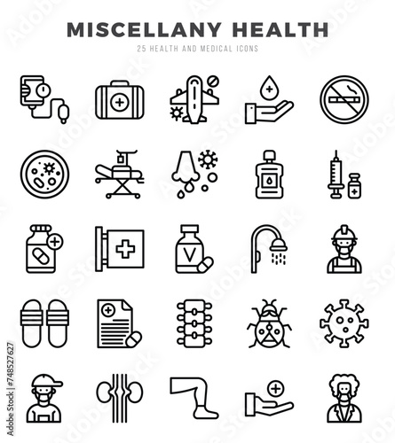 Set of MISCELLANY HEALTH Icons. Simple Lineal art style icons pack. Vector illustration.