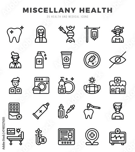 MISCELLANY HEALTH icons Pack. Lineal icons set. MISCELLANY HEALTH collection set. Simple vector icons.