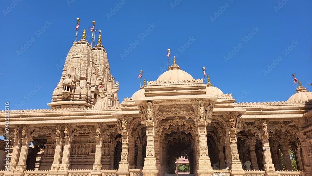 Bhavnagar, Gujarat India - Feb 24 2024: BAPS Shri Swaminarayan Mandir in Bhavnagar Gujrat.