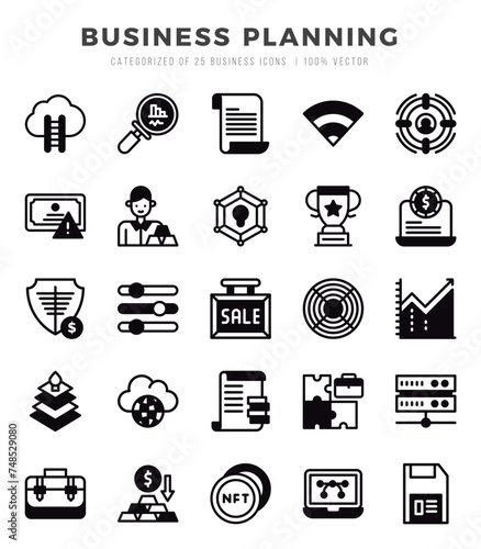 Set of Business Planning icons in Lineal Filled style. Lineal Filled Icons symbol collection.