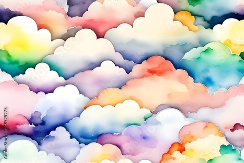 watercolor color full background. watercolor background with clouds. rainbow colo