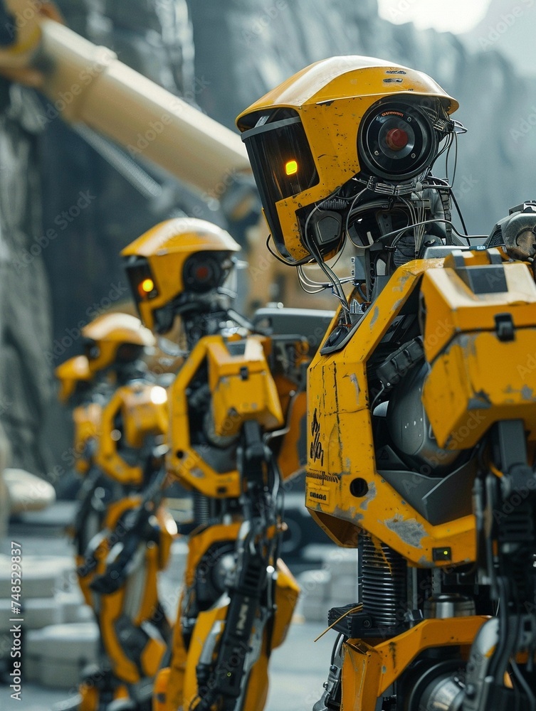 Futuristic robot working on construction site Futuristic robot working on construction site