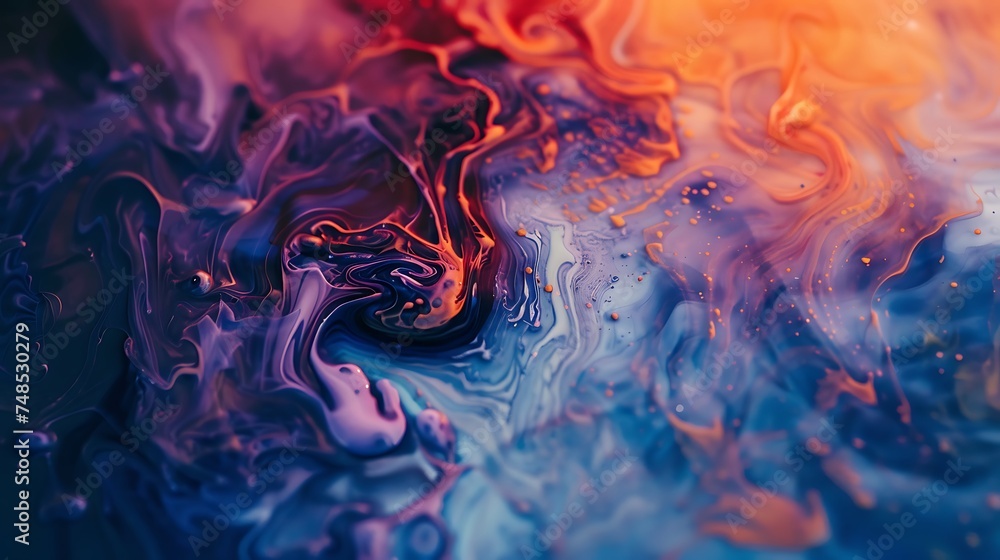 Macro shot of an abstract painting made out of liquid ink