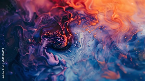 Macro shot of an abstract painting made out of liquid ink