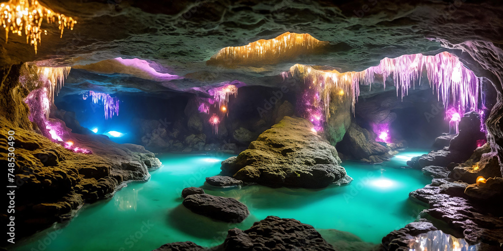 Glowing Caverns. An underground wonderland, a cavern adorned with luminescent crystals.