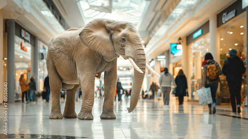 Elefant und andere Tiere in einem Shopping Zentrum Einkaufszentrum große Tiere Generative AI