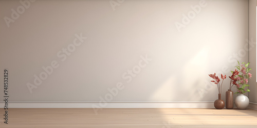 Empty room with a white wall and a plant on the table