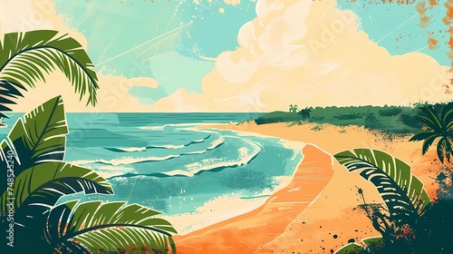 a postcard for a beach holiday, an advertising brochure of a seaside resort, summer, sun, sea, ocean