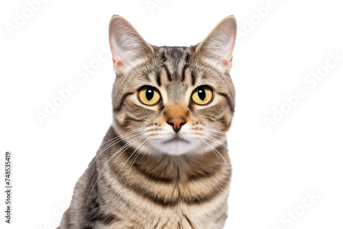Cute fluffy portrait smile kitty Cat that looking at camera isolated on clear png background, funny moment, lovely cat, pet concept. © TANATPON