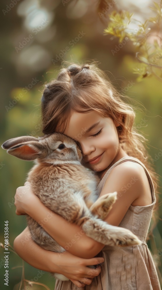 portrait of a cute little girl hugging a fluffy bunny rabbit portrait of a cute little girl hugging a fluffy bunny rabbit