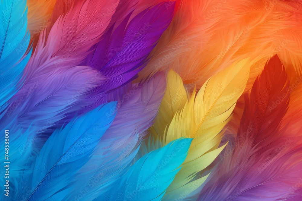 Multicolored Rainbow feathers. Pattern abstract texture. Generate Ai