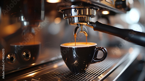 Coffee machine making black coffee or espresso close up view. generative ai 