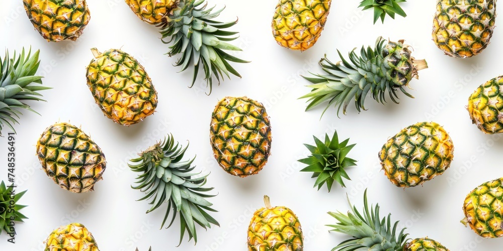 Pineapple with creative leaf pattern isolated on white background and flat lay. Pineapple with creative leaf pattern isolated on white background and flat lay.