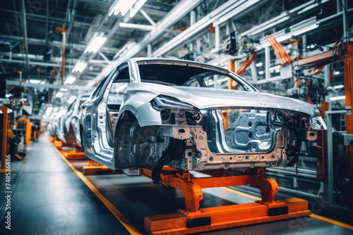 Modern car assembly plant Modern and high-tech automotive industry Automobile body conveyor belt
