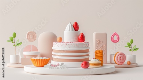 A table with a cake, cupcakes and other desserts
