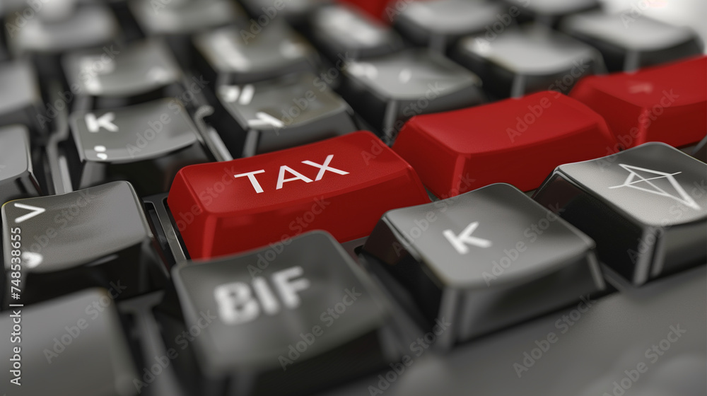 Tax key on computer keyboard, close-up view,