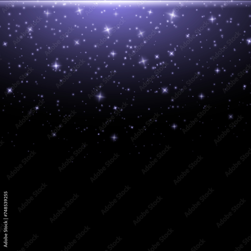 Glowing background of sparkles particles. Luminous background of sun flares. Blue sparks glitter special light effect.