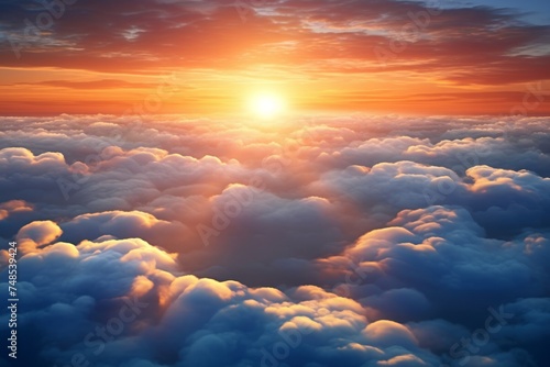 Beautiful aerial view of sunrise and clouds with vivid colors #748539424
