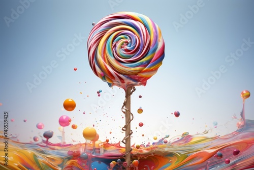 Sweet Rainbow lollipop sugar. Color fantasy. Generate Ai