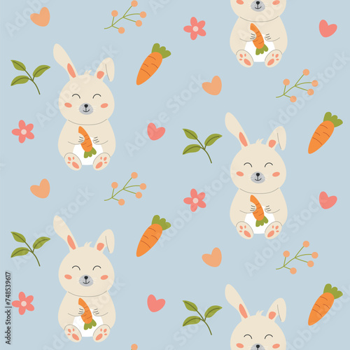 Vector cute bunny pattern, cartoon print