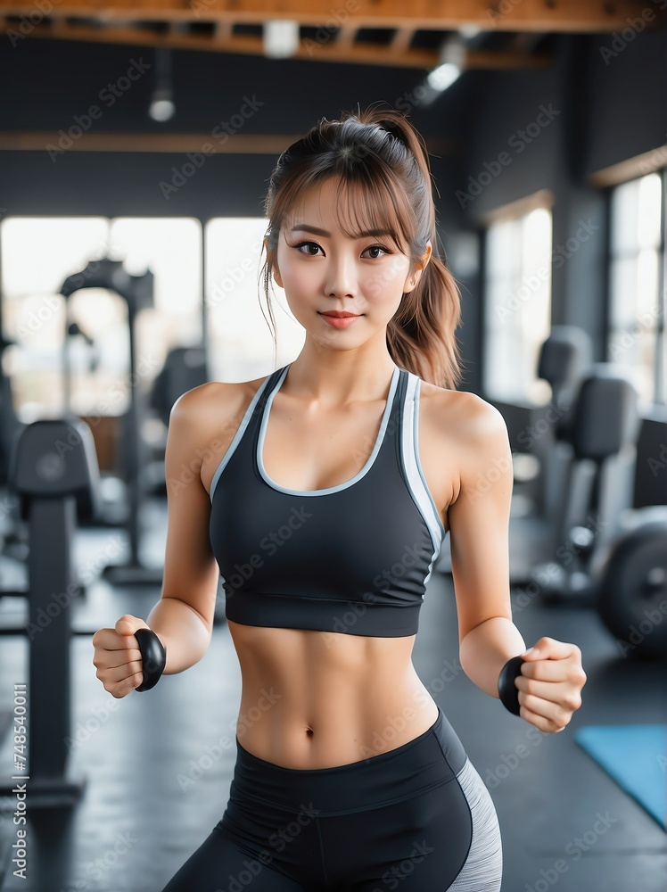 Attractive charming young fitness japanese model woman, female body, lifestyle portrait exercise from Generative AI Attractive charming young fitness japanese model woman, female body, lifestyle portrait exercise from Generative AI