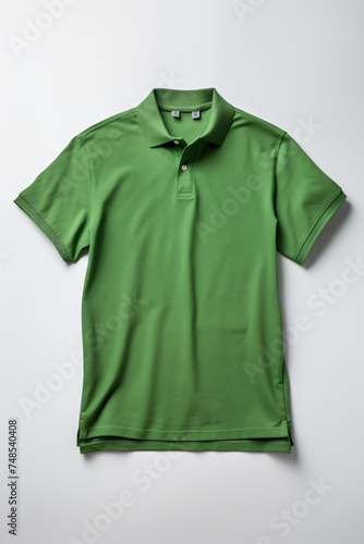 Green polo shirt white background top view generated AI